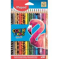 Maped - Crayons de Couleur Color'Peps Animals FSC - Crayon de Coloriage Triangulaire Ergonomique - Crayons Decores Animaux - Poc