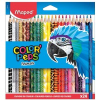 Maped - Crayons de Couleur Color'Peps Animals FSC - Crayon de Coloriage Triangulaire Ergonomique - Crayons Decores Animaux - Poc