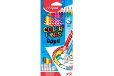 MAPED Couleur Oops Color'Peps-12 Coloriage avec Embout Gomme Triangulaire Ergonomique-Pochette de 12 Crayons Effacables en Resin