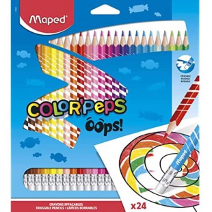 MAPED Couleur Oops Color'Peps-24 Coloriage avec Embout Gomme Triangulaire Ergonomique-Pochette de 24 Crayons Effacables en Resin