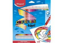 MAPED Couleur Oops Color'Peps-24 Coloriage avec Embout Gomme Triangulaire Ergonomique-Pochette de 24 Crayons Effacables en Resin