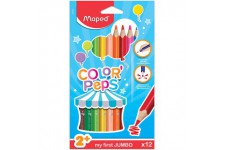 Maped - Maxi Crayons de Couleur Color'Peps - Premiers Crayons de Coloriage pour Bebe +2 ans - Boite de 12 Crayons de Couleurs Ju