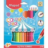 Maped - Maxi Crayons de Couleur Color'Peps - Premiers Crayons de Coloriage pour Bebe +2 ans - Boite de 18 Crayons de Couleurs Ju