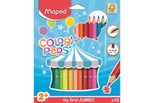 Maped - Maxi Crayons de Couleur Color'Peps - Premiers Crayons de Coloriage pour Bebe +2 ans - Boite de 18 Crayons de Couleurs Ju