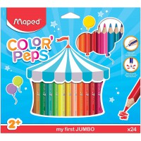 Maped - Maxi Crayons de Couleur Color'Peps - Premiers Crayons de Coloriage pour Bebe +2 ans - Boite de 24 Crayons de Couleurs Ju