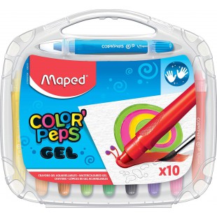 Maped - Crayons Gel Aquarellables - 10 Craies de Coloriage Tendres - En Plastique + Systeme Twist qui Garde les Mains Propres - 