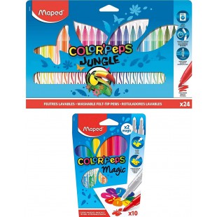 Maped - Kit de coloriage Color'Peps avec 10 Feutres Magiques + 24 Feutres de Couleur Jungle