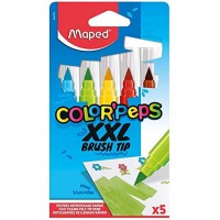 Maped - Feutres XXL Brush Tip Color'Peps - 5 Gros Feutres de Couleur avec Pointe Pinceau Extra Large pour Grandes Sur