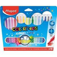 Maped - Feutres Long Life - 18 Feutres de Coloriage Ultra-lavables et Longue Duree - Pointe Moyenne Bloquee - Couleurs Vives - I
