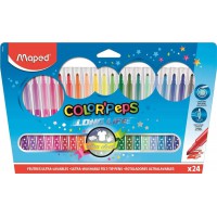 Maped - Feutres Long Life - 24 Feutres de Coloriage Ultra-lavables et Longue Duree - Pointe Moyenne Bloquee - Couleurs vives - I