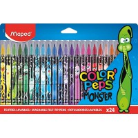 Maped - Feutres Monster Color'Peps - 24 Feutres de Coloriage Fun et Originaux - Lavables et Resistants au Sechage - 