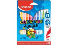 Maped - Feutres Jungle Color'Peps - 12 Feutres de Coloriage - Lavables et Resistants au Sechage - Pointe Moyenne Bloquee - Coule