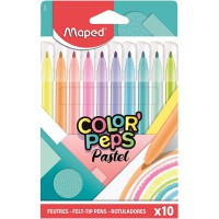 Maped - Feutres de Couleur Color'Peps - Feutres de Coloriages et Dessins Pastel - 10 Couleurs Douces et Acidulees - 