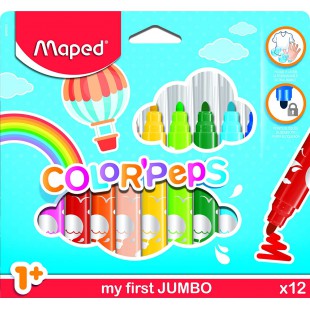 Maped Color'Peps Gros Feutres de Coloriage Premier age pour Bebe et Enfant des 1 an avec Pointe Securisee et Encre Lavable a  l'