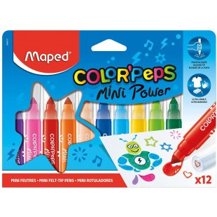 Maped Color'Peps Gros Feutres de Coloriage Mini Power pour Enfant, Pointe Large et Capuchon avec Motif Tampon, Encre Lavable a  