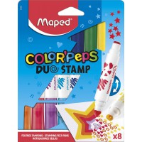 Maped - Feutres Duo Stamp Color'Peps - 8 Feutres Tampons - 1 Pointe Tampon + 1 Pointe Feutre - Conforme a  la Reglementation des
