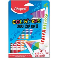 Maped Color'Peps Feutres de Coloriage 2 en 1 Duo de Couleur et Encre Lavable a  l'eau - Etui de 10 Feutres pour 20 Couleurs Asso