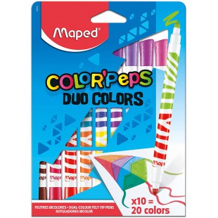 Maped Color'Peps Feutres de Coloriage 2 en 1 Duo de Couleur et Encre Lavable a  l'eau - Etui de 10 Feutres pour 20 Couleurs Asso