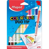 Maped Color'Peps Feutres de Coloriage Double Mines Fine 2mm et Large 3,9mm et Encre Lavable a  l'eau - Pochette 10 Feutres Doubl