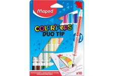 Maped Color'Peps Feutres de Coloriage Double Mines Fine 2mm et Large 3,9mm et Encre Lavable a  l'eau - Pochette 10 Feutres Doubl