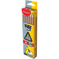 Lot de 12 : Maped - Crayons Graphite H Black'Peps - Crayons a Papier en Bois - Forme Triangulaire Ergonomique 