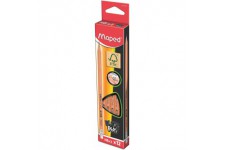 Lot de 12 : Maped - Crayons Graphite Black'Peps 100% FSC - Crayon HB avec Gomme - Graphite en Bois Certifie FSC 