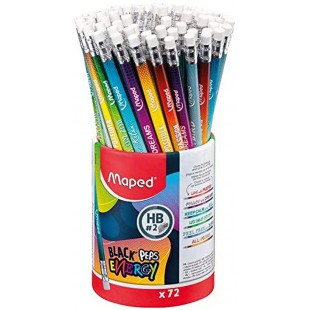 Maped - 72 Crayons Graphite Black'Peps Energy HB Embout Gomme - Crayons a  Papier avec Messages Inspirants - Pot de 72 Crayons a