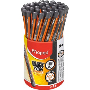 Maped - 46 crayons graphite Black'Peps Jumbo HB embout peint - Crayons graphite corps triangulaire large - Pot de 46 crayons a  