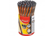 Maped - 46 crayons graphite Black'Peps Jumbo HB embout peint - Crayons graphite corps triangulaire large - Pot de 46 crayons a  