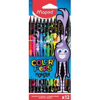 MAPED Color'Peps Monster-12 Coloriage Fun et Originaux-Couleurs Vives et Mine Resistante-Pochette de 12 Crayons Decores MONSTRE 