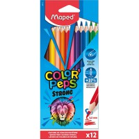 Maped - Crayons de Couleur STRONG Color'Peps - 12 Crayons de Coloriage Ultra-resistants et Ergonomique - Pochette carton de 12 C