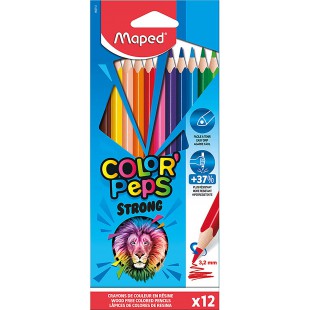 Maped - Crayons de Couleur STRONG Color'Peps - 12 Crayons de Coloriage Ultra-resistants et Ergonomique - Pochette carton de 12 C