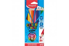 Maped - Crayons de Couleur STRONG Color'Peps - 12 Crayons de Coloriage Ultra-resistants et Ergonomique - Pochette carton de 12 C
