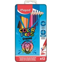 Maped - Crayons de Couleur Strong Color'Peps - 12 Crayons de Coloriage Ultra-resistants et Ergonomiques - Boite Metal de 12 Cray