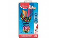 Maped - Crayons de Couleur Strong Color'Peps - 12 Crayons de Coloriage Ultra-resistants et Ergonomiques - Boite Meta