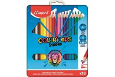 Maped - Crayons de Couleur Strong Color'Peps - 18 Crayons de Coloriage Ultra-resistants et Ergonomiques - Boite Meta