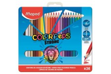 Maped - Crayons de Couleur Strong Color'Peps - 24 Crayons de Coloriage Ultra-resistants et Ergonomiques - Boite Metal