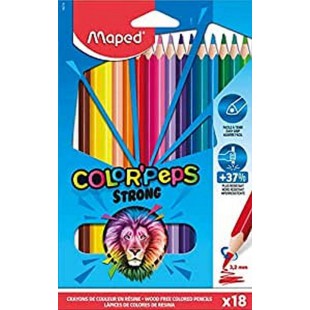 Maped - Crayons de Couleur STRONG Color'Peps - 18 Crayons de Coloriage Ultra-resistants et Ergonomique - Pochette carton de 18 C