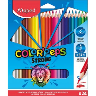 Maped - Crayons de Couleur STRONG Color'Peps - 24 Crayons de Coloriage Ultra-resistants et Ergonomique - Pochette de 24 Crayons