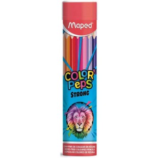 Maped - Crayons de Couleur Strong Color'Peps - 24 Crayons de Coloriage Ultra-resistants et Ergonomiques - Tube en Me