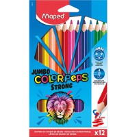 Maped STRONG Jumbo 863312 Crayons de couleur ergonomiques triangulaires Color'PEPS Mine particulierement stable 4 mm 12 crayons