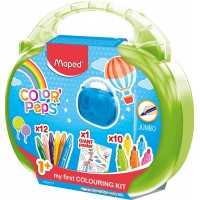 Maped Color'Peps Malette de Coloriage pour Bebe et Enfant des 1 an - Kit Premier age avec 10 Feutres Jumbo + 12 Craies de Cire J