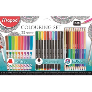 Maped 897417 33 pieces Kit de coloriage Y Compris Brosse, pointes Feutre Fineliner stylos, crayons de couleur et taille-crayon e