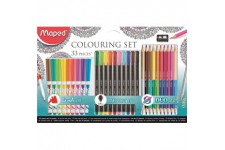 Maped 897417 33 pieces Kit de coloriage Y Compris Brosse, pointes Feutre Fineliner stylos, crayons de couleur et taille-crayon e
