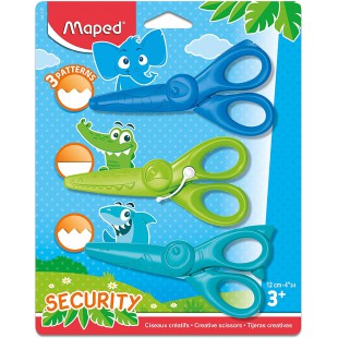 Maped - Set de 3 ciseaux creatifs KIDICRAFT 12 cm - 3 formes de decoupe - Securite - Bouts ronds - Lames plastique -