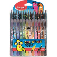 Maped - Combo Pack Monster Color'Peps - 15 Crayons de couleur + 12 Feutres Lavables et Resistants au sechage - Point