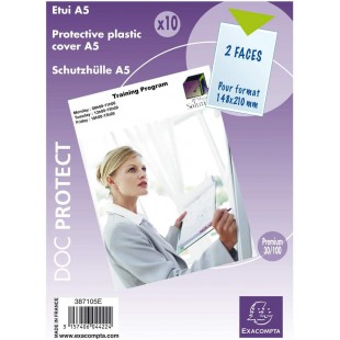 Exacompta 387105E Paquet de 10 Etuis de protection Simples en polypro 30/100eme 14,8 x 21 cm Cristal