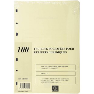 Exacompta 100 feuilles foliotees pour reliures juridiques- Perforation 6 trous