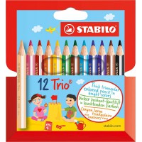 Crayon de coloriage - STABILO Trio court - etui carton x 12 mini crayons de couleur triangulaires