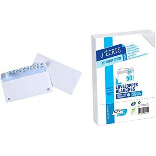 19282 Enveloppe Velin Dl 110 x 220 mm 75 g Fenetre 45 x 100 mm Adhesive Economique Paquet de 50 Blanc